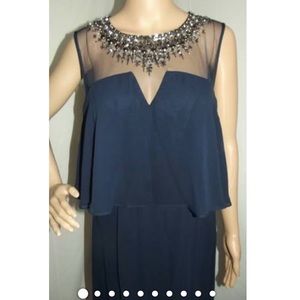 Beautiful beaded mesh front & back long navy blue dress